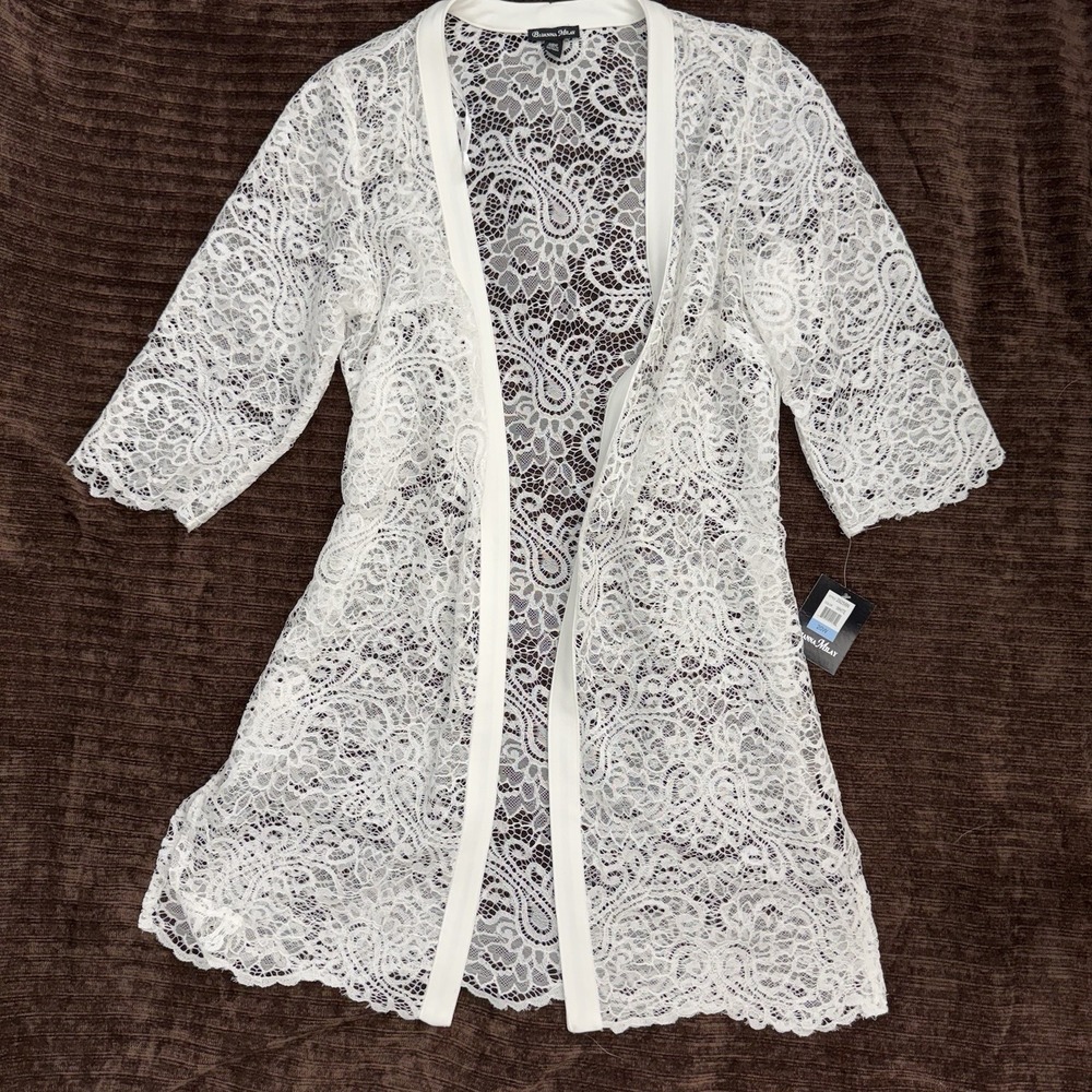 Brianna Milay Lace Kimono Cardigan 20W White Sheer Open Front NWT‎ Plus
